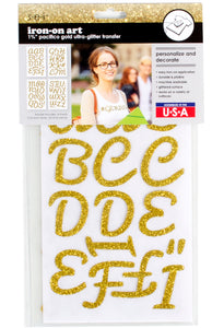 9-8015 Pacifico Alphabet & Punctuation - Gold Ultra Glitter 1.75 Inch Iron-on