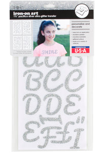 9-8016 Pacifico Alphabet & Punctuation - Silver Ultra Glitter 1.75 Inch Iron-on