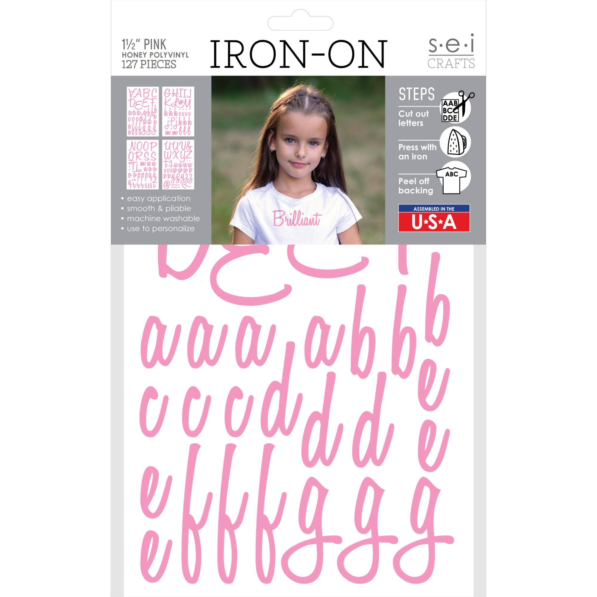 9-441 Honey Alphabet – Light Pink Polyvinyl 1.5 Inch Iron-on – SEI Crafts