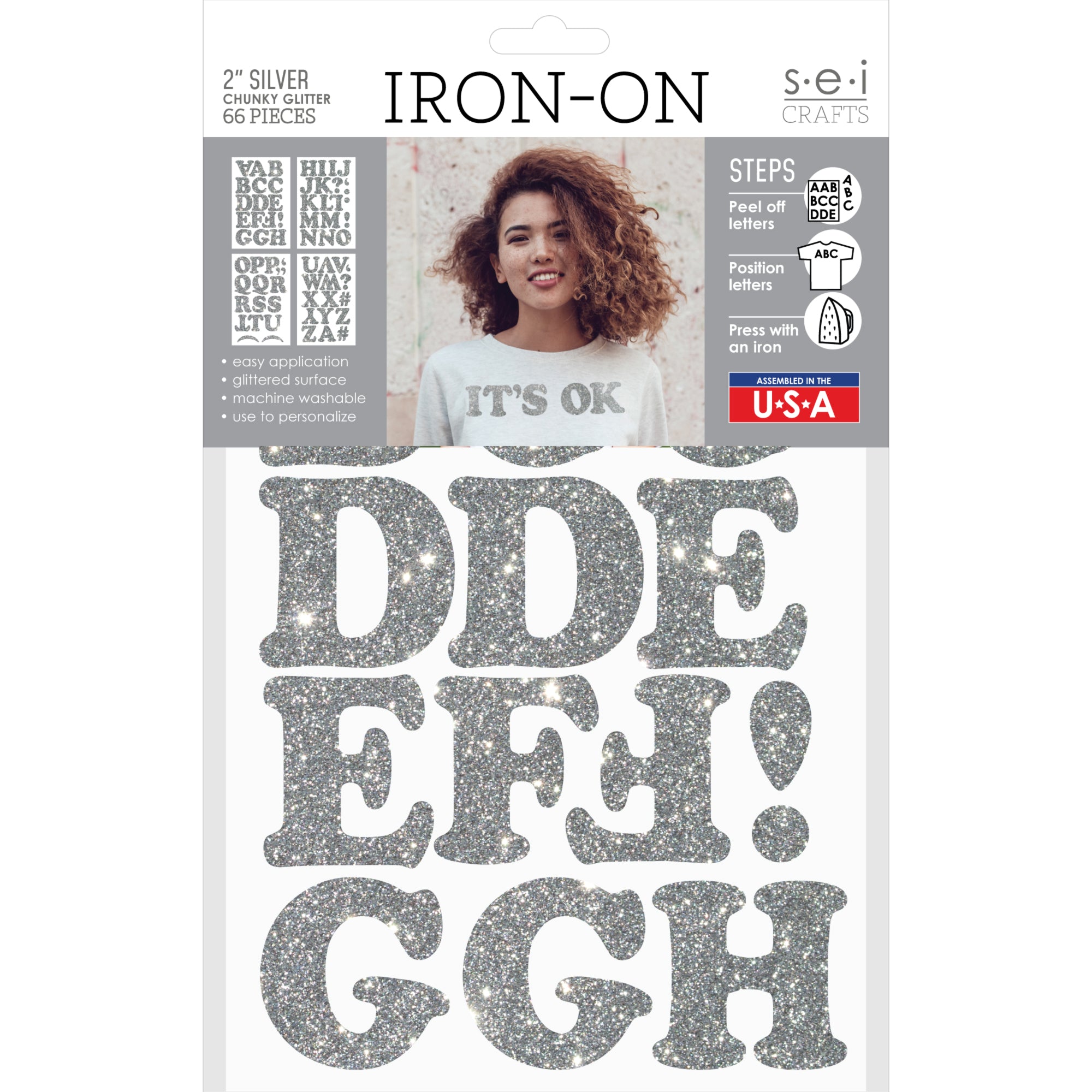 S.E.I 3-Inch Chunky Iron-On Letter, White Flock Transfer, 6 Sheets