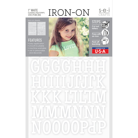 9-425 Classic Alphabet - White Polyvinyl 1 Inch Iron-on