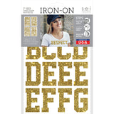 9-445 Gold Varsity Glitter Alphabet - Gold Glitter 3 Inch Iron-on